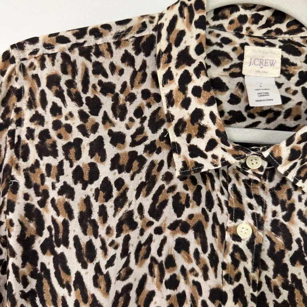 J.Crew The Perfect Shirt Women Large Leopard Print Cotton Button Down | Classic‎